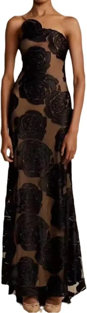 Women's Formal Bodycon Long Dress Elegant Party Wedding Floral Lace Embroidered Gown Maxi Evening Dress
