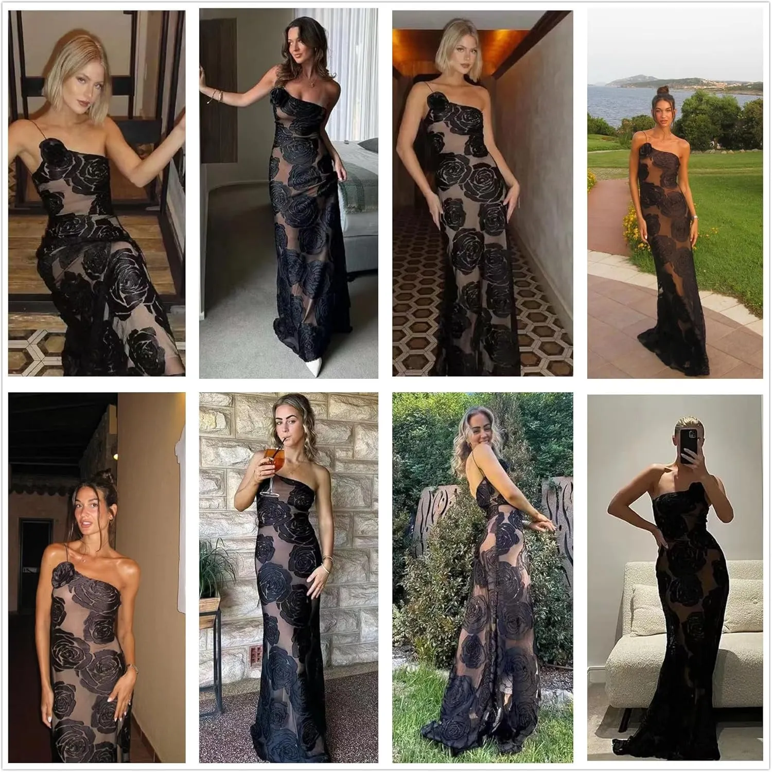 Women's Formal Bodycon Long Dress Elegant Party Wedding Floral Lace Embroidered Gown Maxi Evening Dress