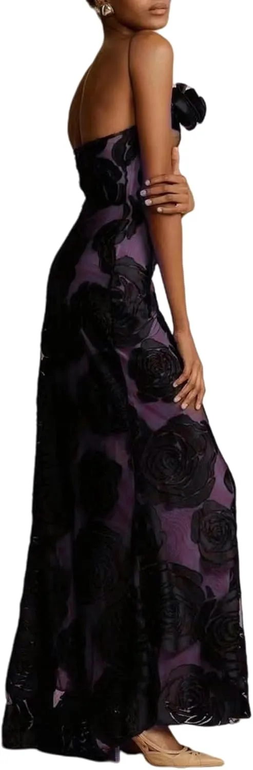 Women's Formal Bodycon Long Dress Elegant Party Wedding Floral Lace Embroidered Gown Maxi Evening Dress