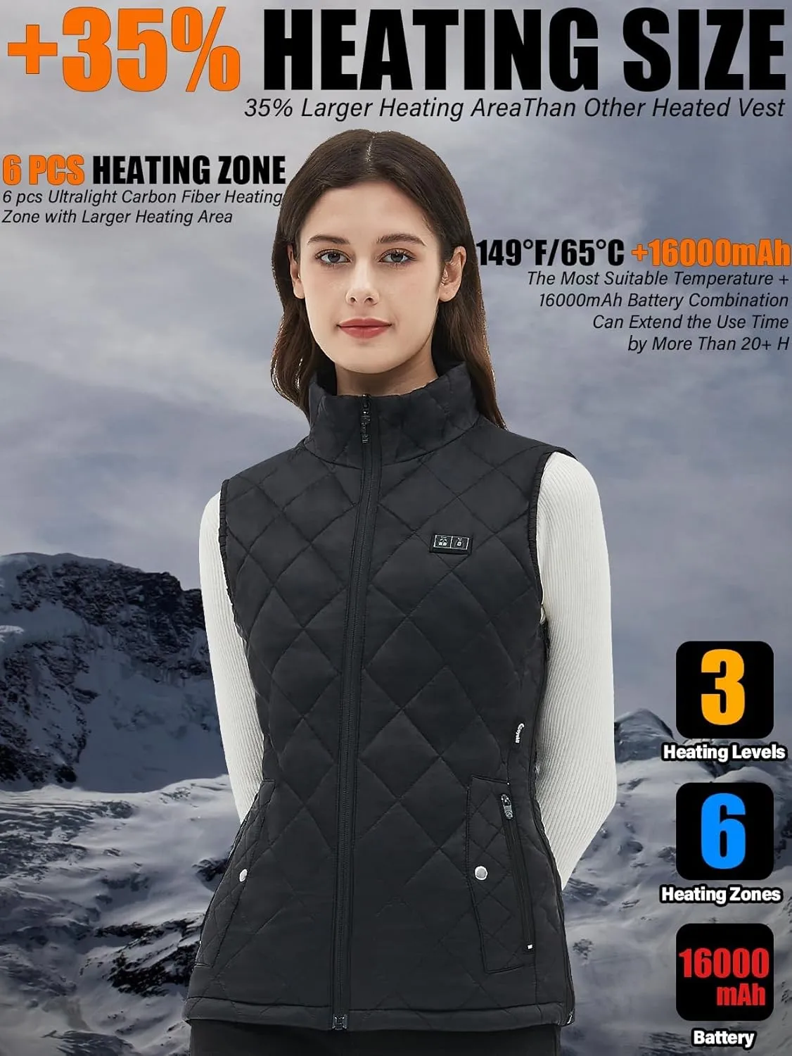 Womens Heated Vest with Battery Pack Included-16000mAh Electric Heating Vest USB Lightweight Heating Clothing
