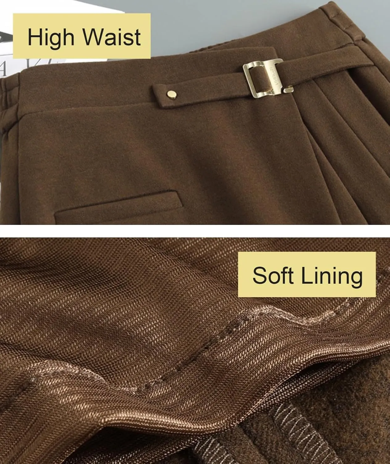 Womens High Waist Irregular A-Line Wool Skirt Winter Elastic Waist Pleated Midi Skirt for Casual Work