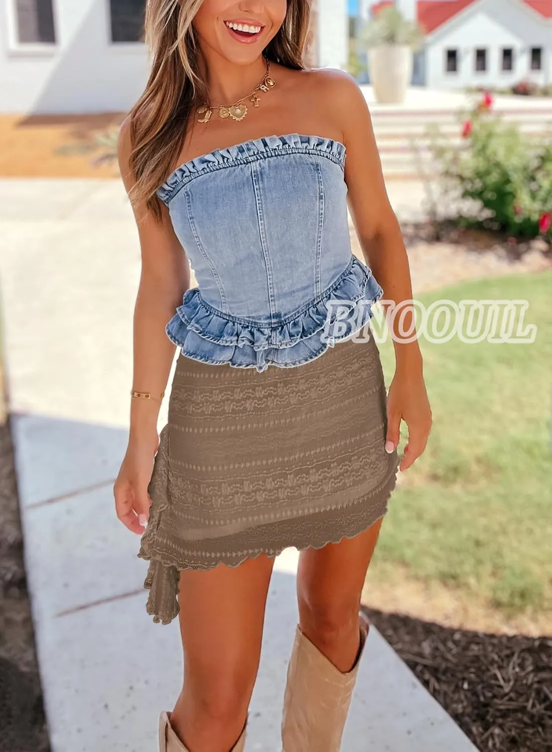 Women's Lace Mini Skirt High Waist Flowy Sexy Layered Skirts Summer Fashion Asymmetrical Skirt for Dressy Casual