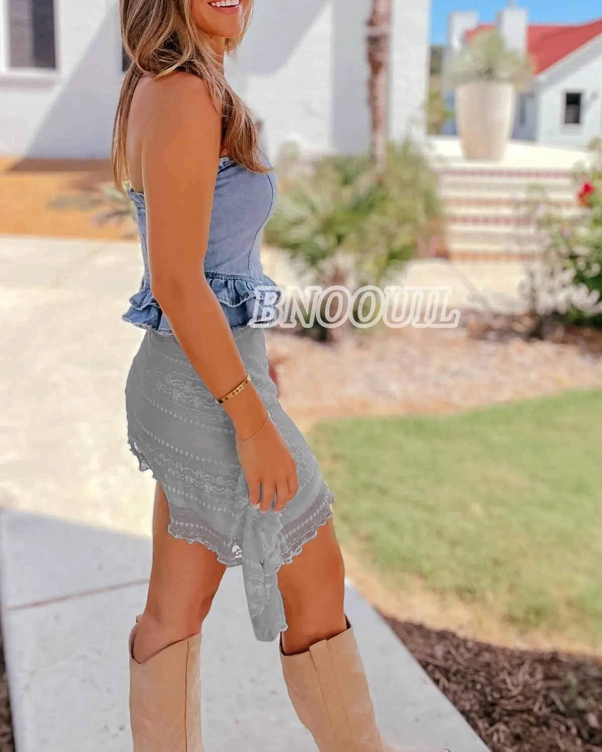 Women's Lace Mini Skirt High Waist Flowy Sexy Layered Skirts Summer Fashion Asymmetrical Skirt for Dressy Casual