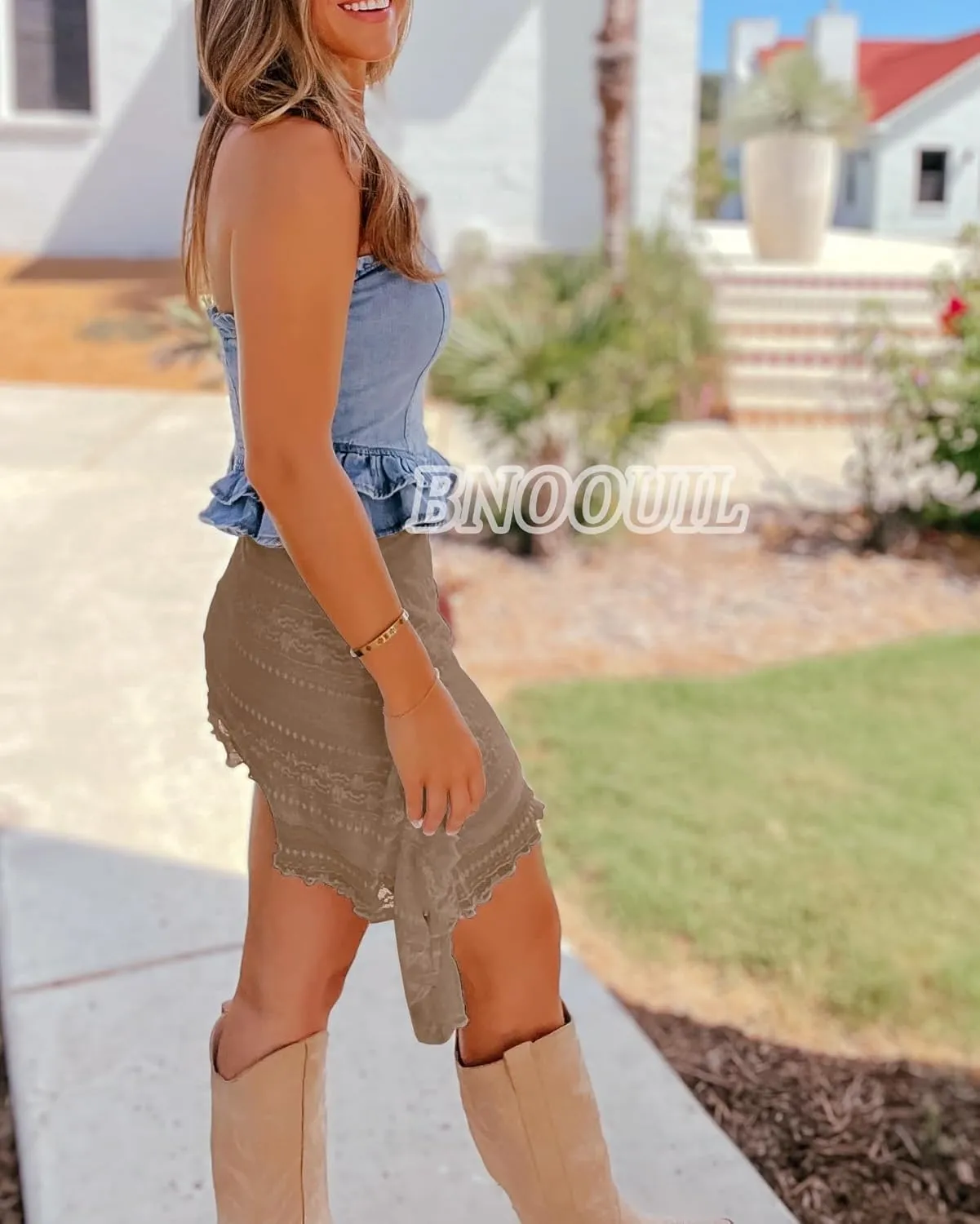 Women's Lace Mini Skirt High Waist Flowy Sexy Layered Skirts Summer Fashion Asymmetrical Skirt for Dressy Casual