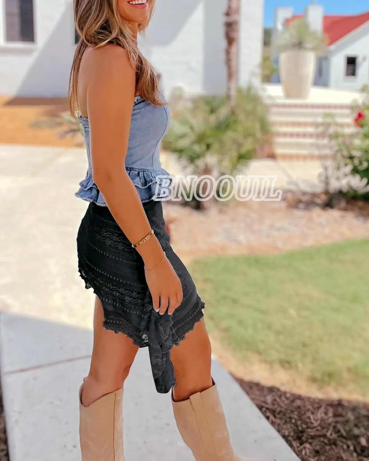 Women's Lace Mini Skirt High Waist Flowy Sexy Layered Skirts Summer Fashion Asymmetrical Skirt for Dressy Casual