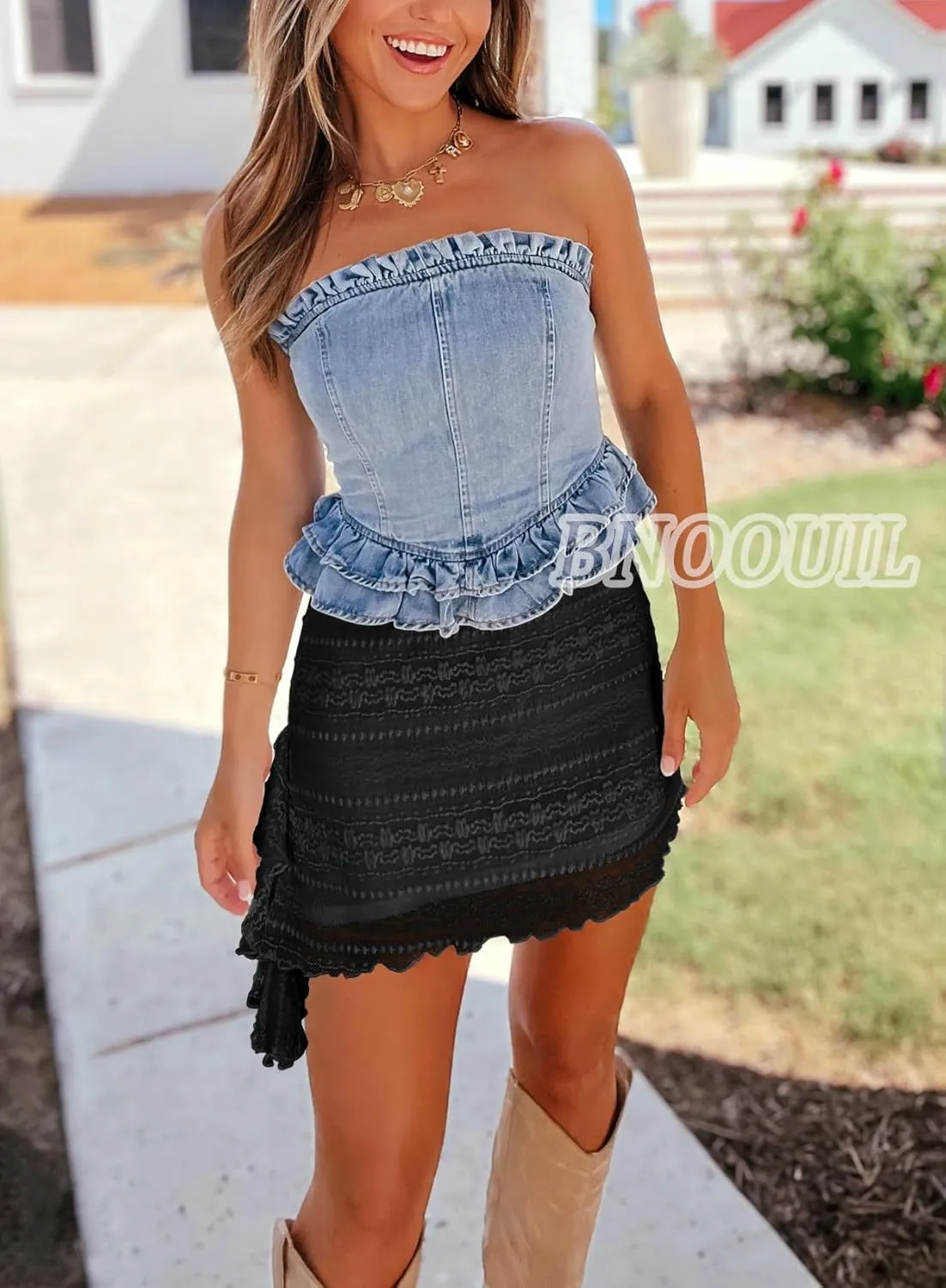 Women's Lace Mini Skirt High Waist Flowy Sexy Layered Skirts Summer Fashion Asymmetrical Skirt for Dressy Casual