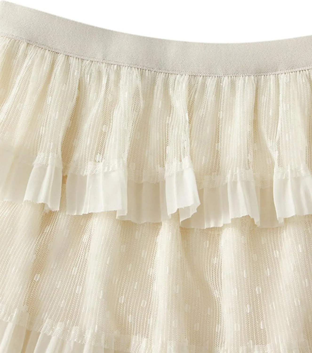 Women's Layered Tulle Skirt High Waisted A Line Mesh Pleated Fluffy Fairy Midi Skirts
