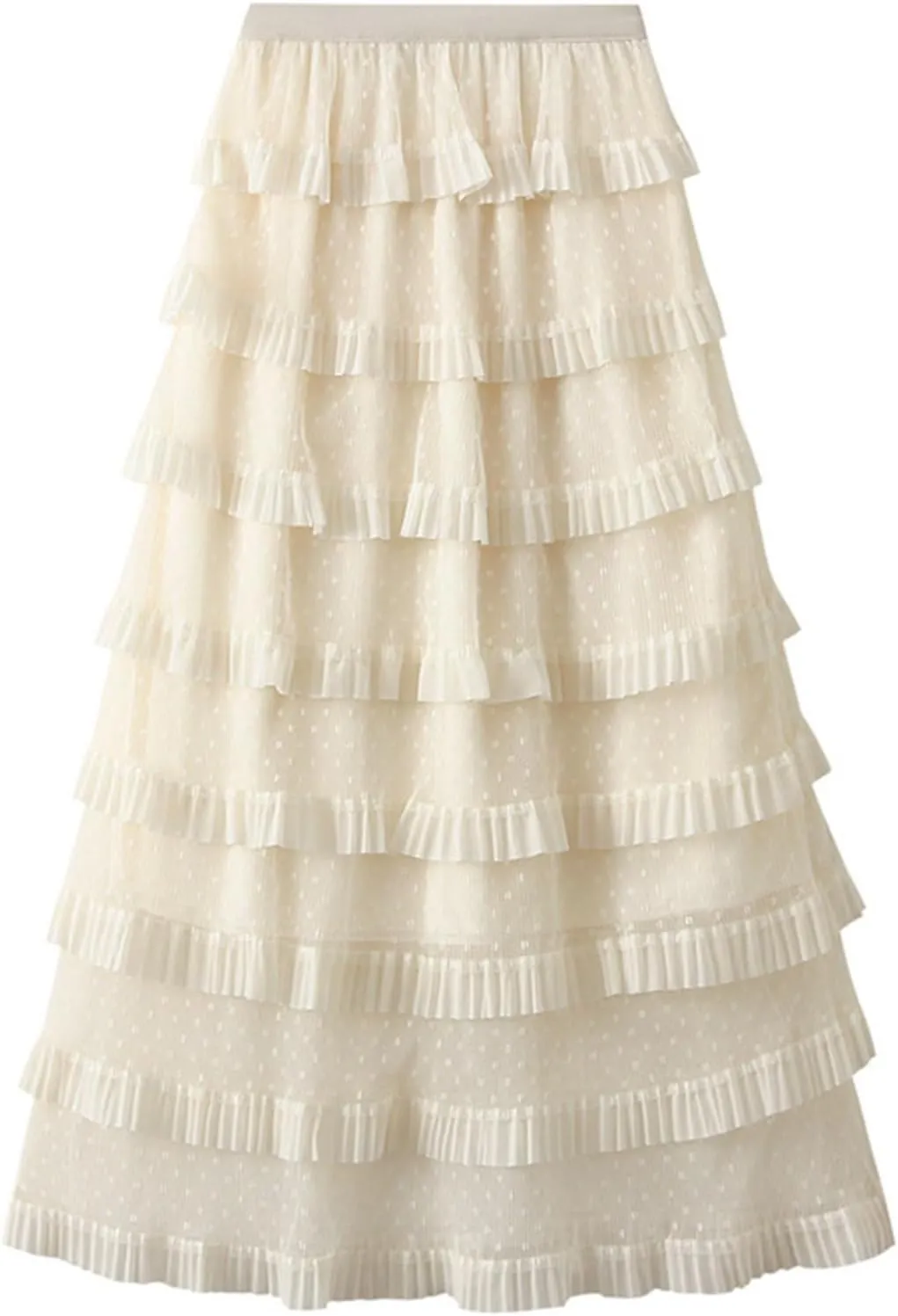 Women's Layered Tulle Skirt High Waisted A Line Mesh Pleated Fluffy Fairy Midi Skirts