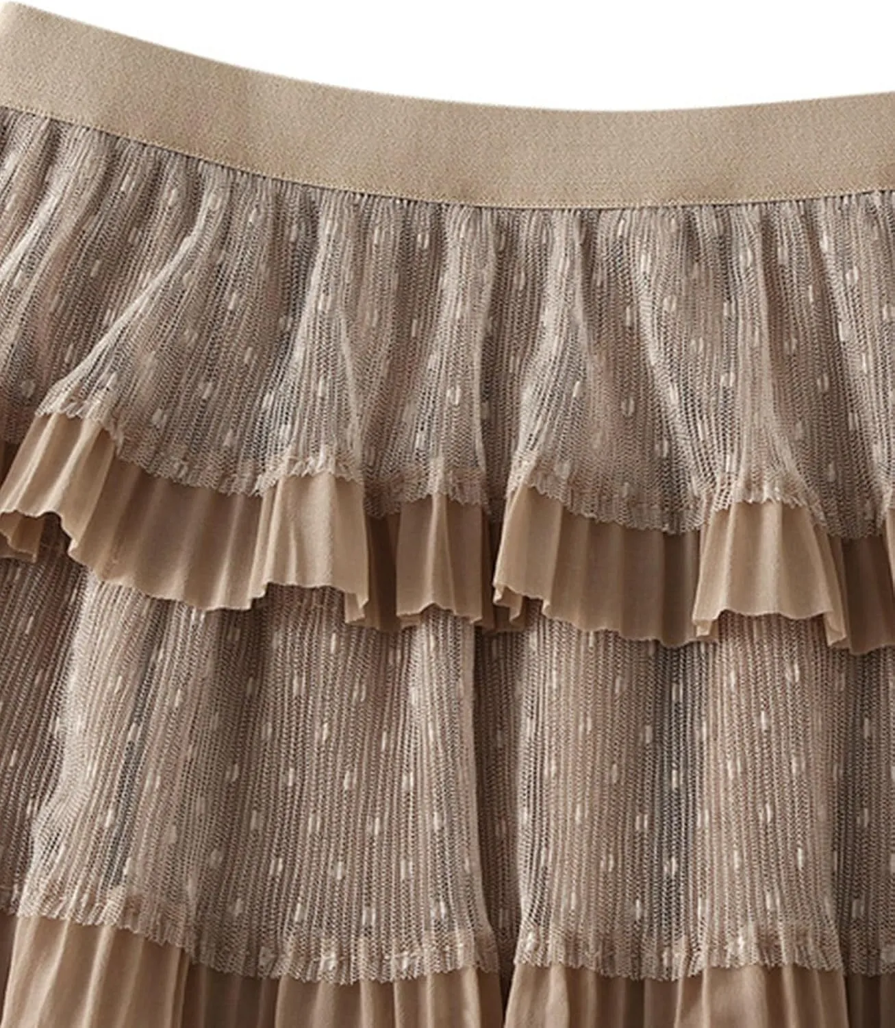 Women's Layered Tulle Skirt High Waisted A Line Mesh Pleated Fluffy Fairy Midi Skirts