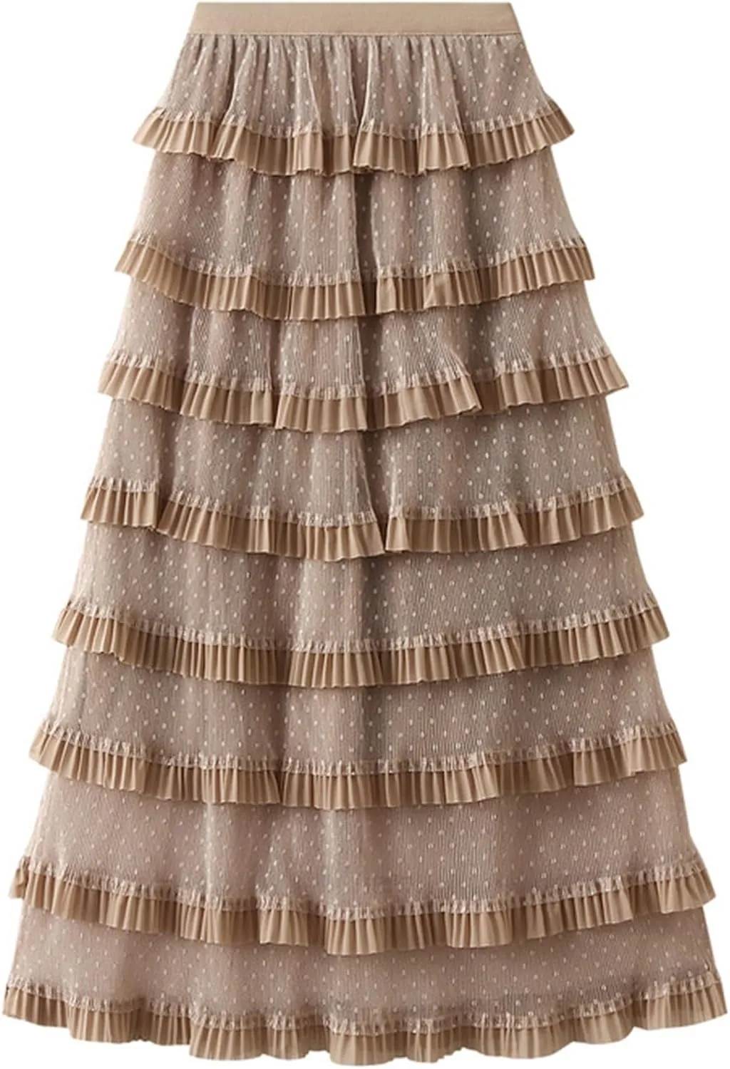 Women's Layered Tulle Skirt High Waisted A Line Mesh Pleated Fluffy Fairy Midi Skirts