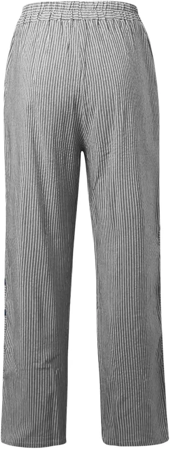 Women's Linen Pants Casual Summer Loose Beach Solid Color Plus Size High Waisted Linen Pants Cotton Comfy Lounge Trousers