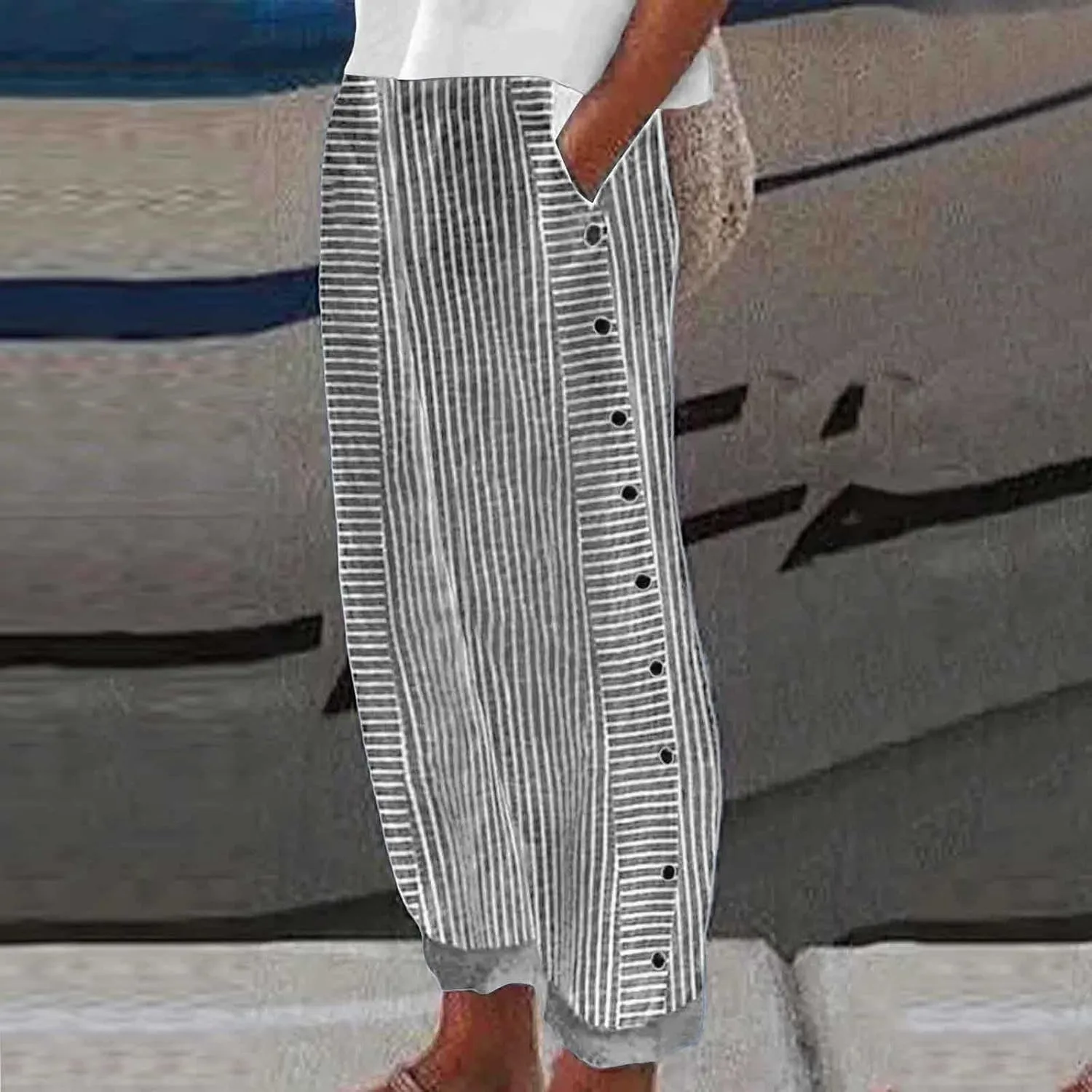 Women's Linen Pants Casual Summer Loose Beach Solid Color Plus Size High Waisted Linen Pants Cotton Comfy Lounge Trousers