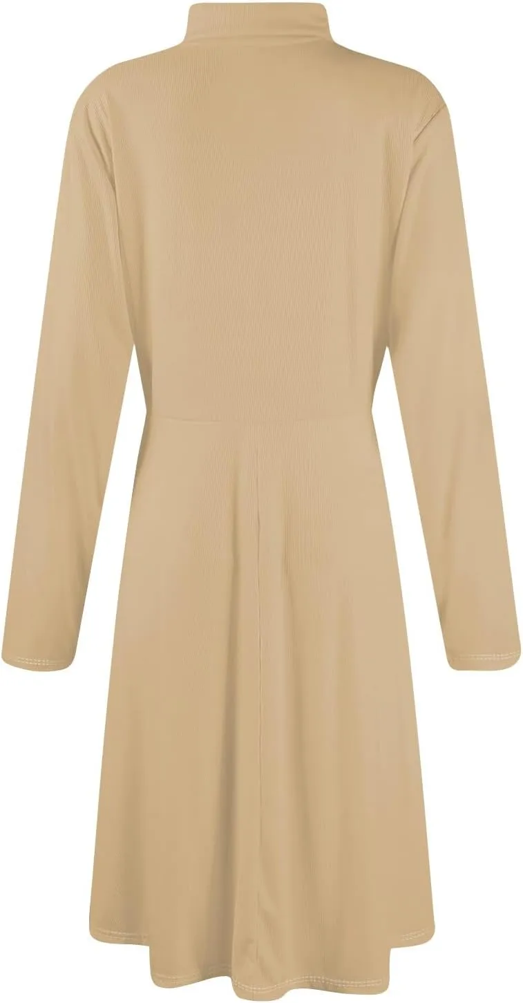 Womens Long Sleeve Turtleneck Sweater Dress Elegant Formal Flowy A Line Midi Dress Trendy Plus Size Cute Knit Dress
