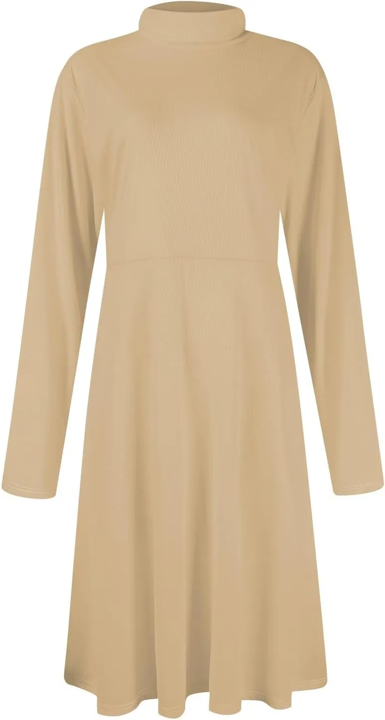 Womens Long Sleeve Turtleneck Sweater Dress Elegant Formal Flowy A Line Midi Dress Trendy Plus Size Cute Knit Dress