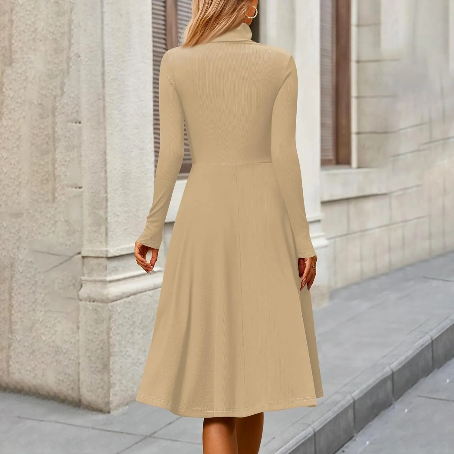 Womens Long Sleeve Turtleneck Sweater Dress Elegant Formal Flowy A Line Midi Dress Trendy Plus Size Cute Knit Dress