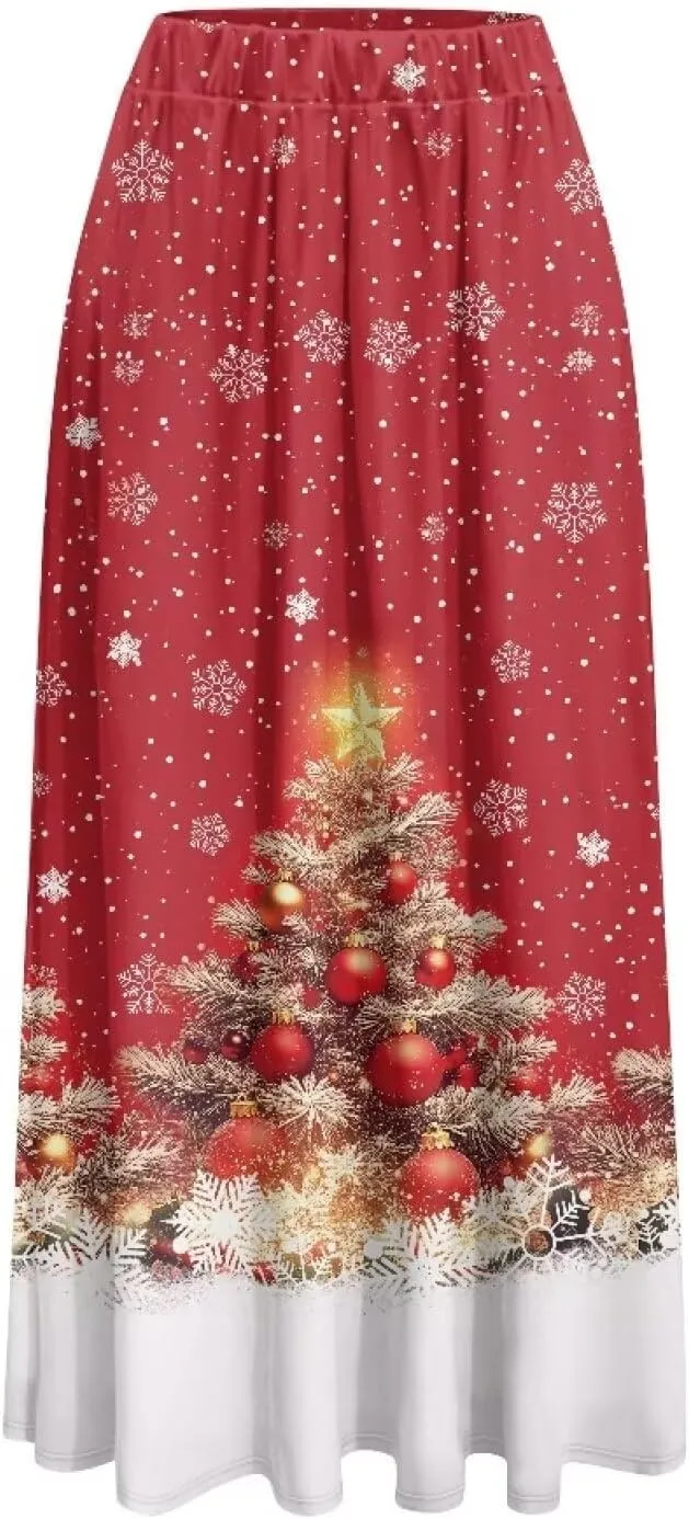Women's Midi Skirt with Pockets Elastic Waist Flowy Ruffle Casual Summer Boho A-line Skirts Size S-2XL