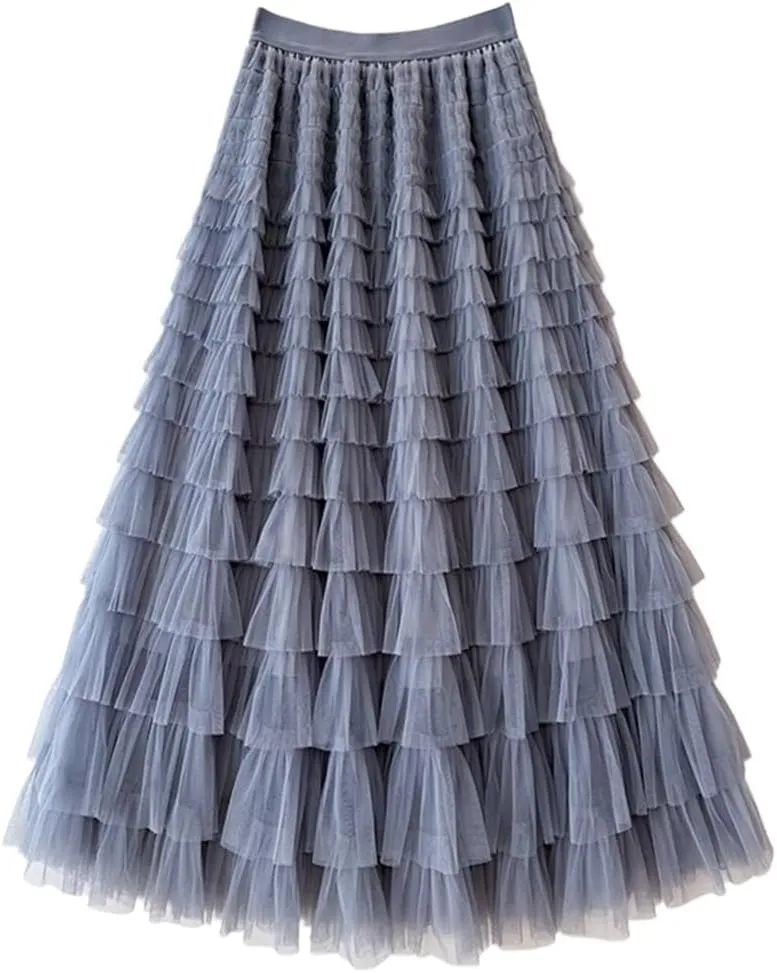 Women's Multi-Layer Pleated Chiffon Skirt with Pleated High Waisted Fluffy Long Skirt Layered Fashionable Party Skirt