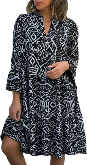 Womens Plus Size Midi Dresses Trendy Long Sleeve Casual Elegant Button Down Formal Smocked Flowy Knee Length Dress