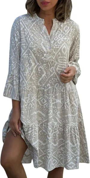 Womens Plus Size Midi Dresses Trendy Long Sleeve Casual Elegant Button Down Formal Smocked Flowy Knee Length Dress
