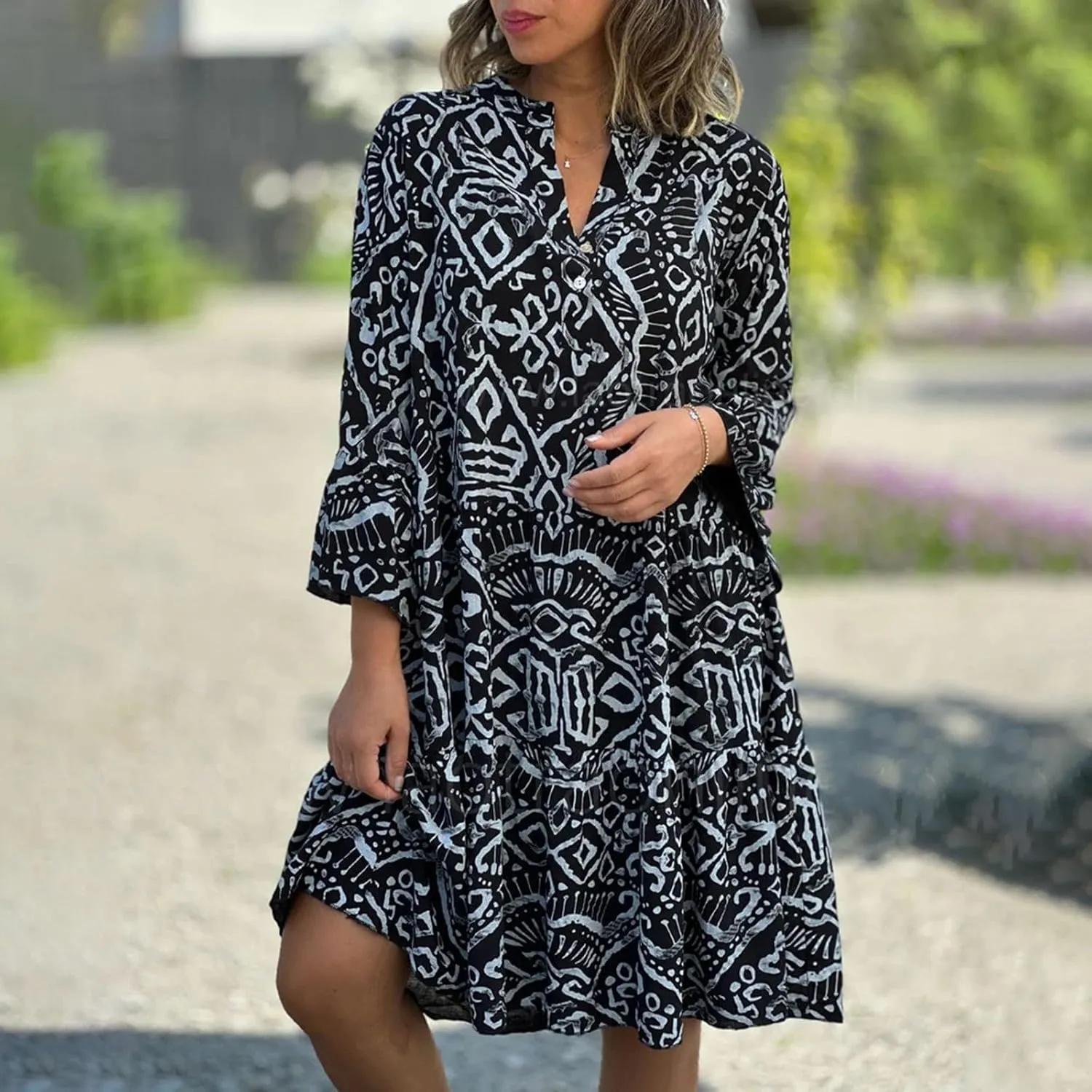 Womens Plus Size Midi Dresses Trendy Long Sleeve Casual Elegant Button Down Formal Smocked Flowy Knee Length Dress