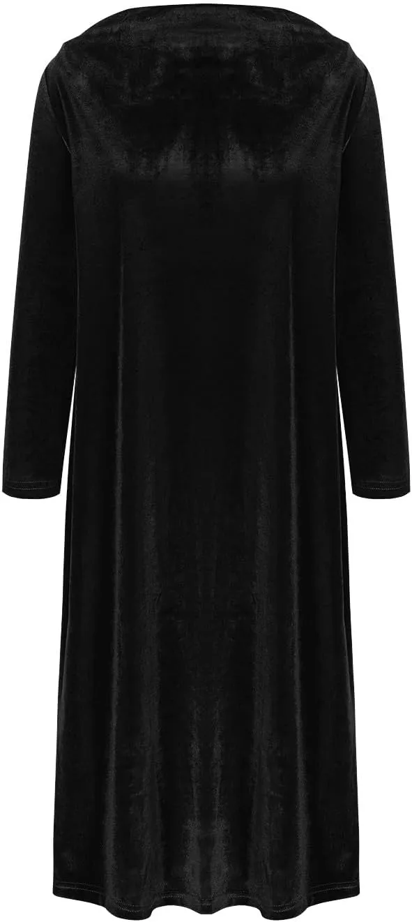 Womens Plus Size Velvet Dress Dressy Elegant Luxury Party Club Long Sleeve Round Neck Wedding Guest Midi Dresses