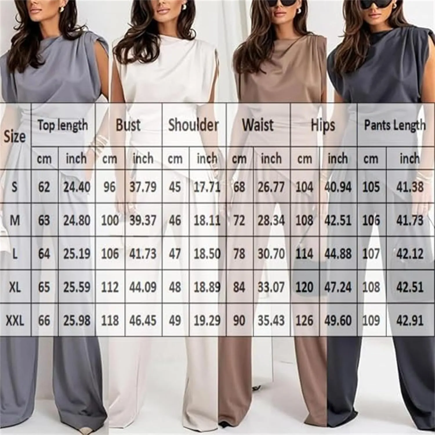Women's Round Neck Pleated Sleeveless Casual Suit Solid Color Irregular Top and High Waist Wide Leg Pants Business Set