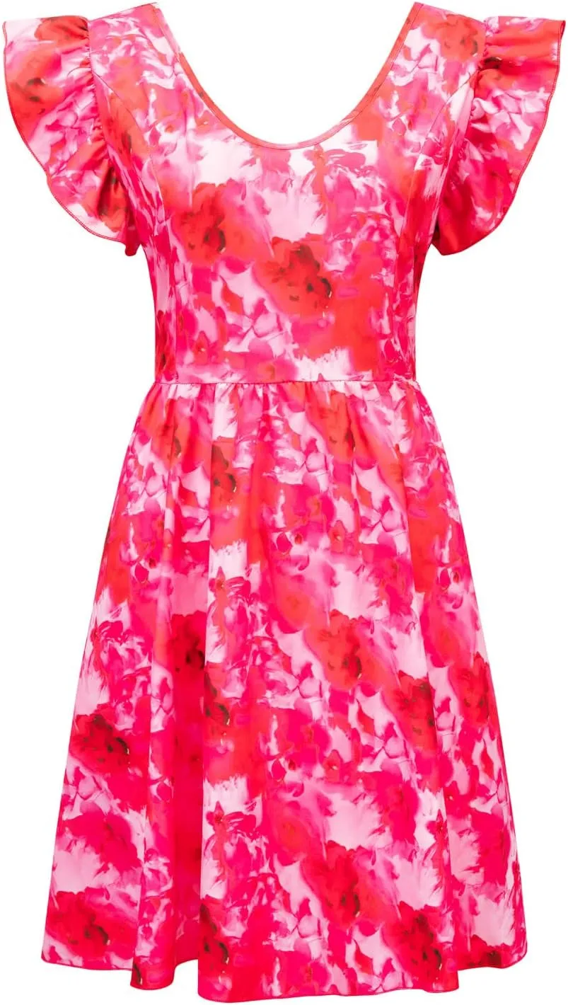 Womens Summer Dresses Ruffle Short Sleeve Floral Print Casual Mini Dresses Smocked Flowy Boho Dresses for Women