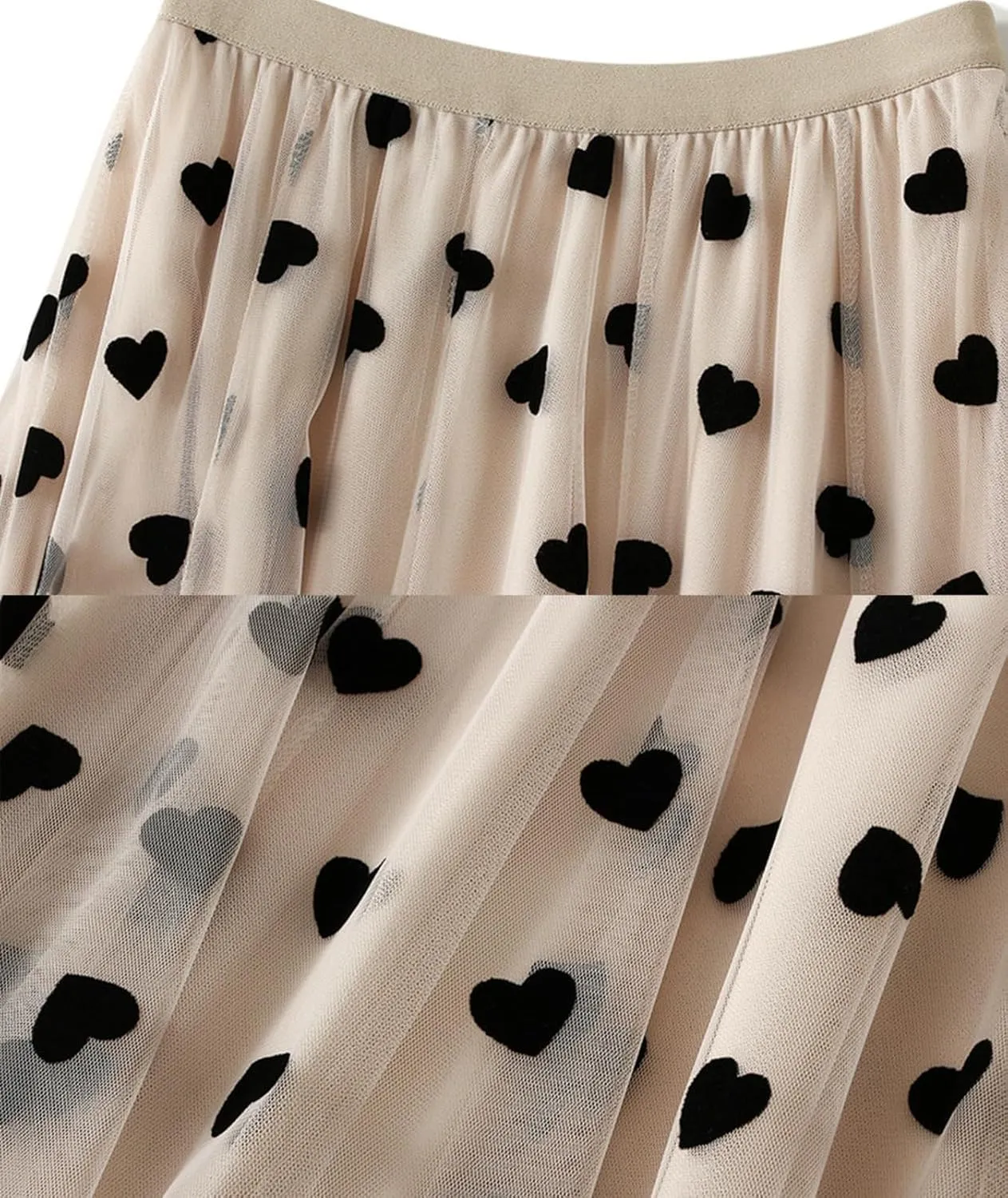 Womens Tiered Tulle Midi Skirt Elastic High Waist A-line Pleated Mesh Flared Cute Skirts