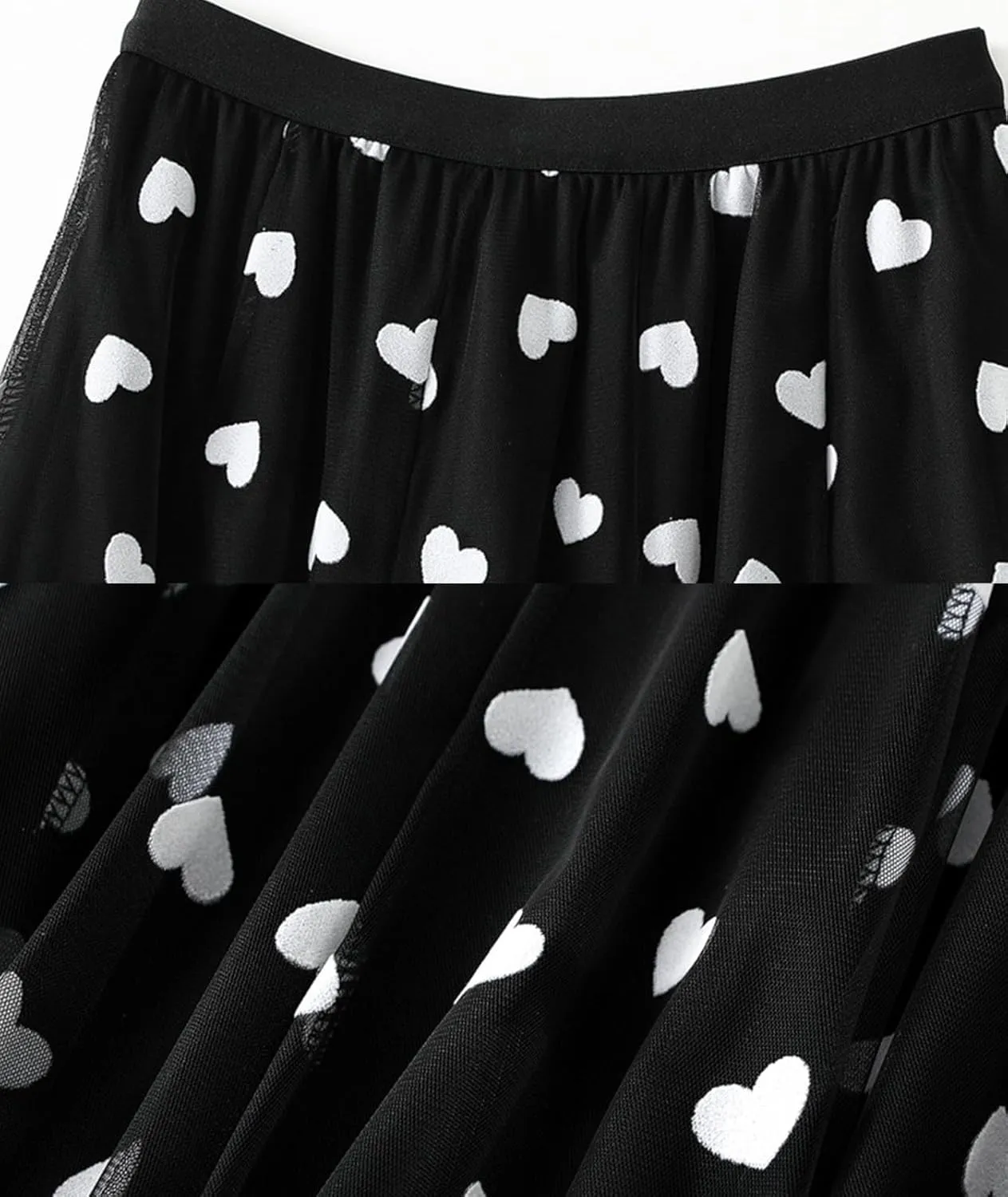 Womens Tiered Tulle Midi Skirt Elastic High Waist A-line Pleated Mesh Flared Cute Skirts