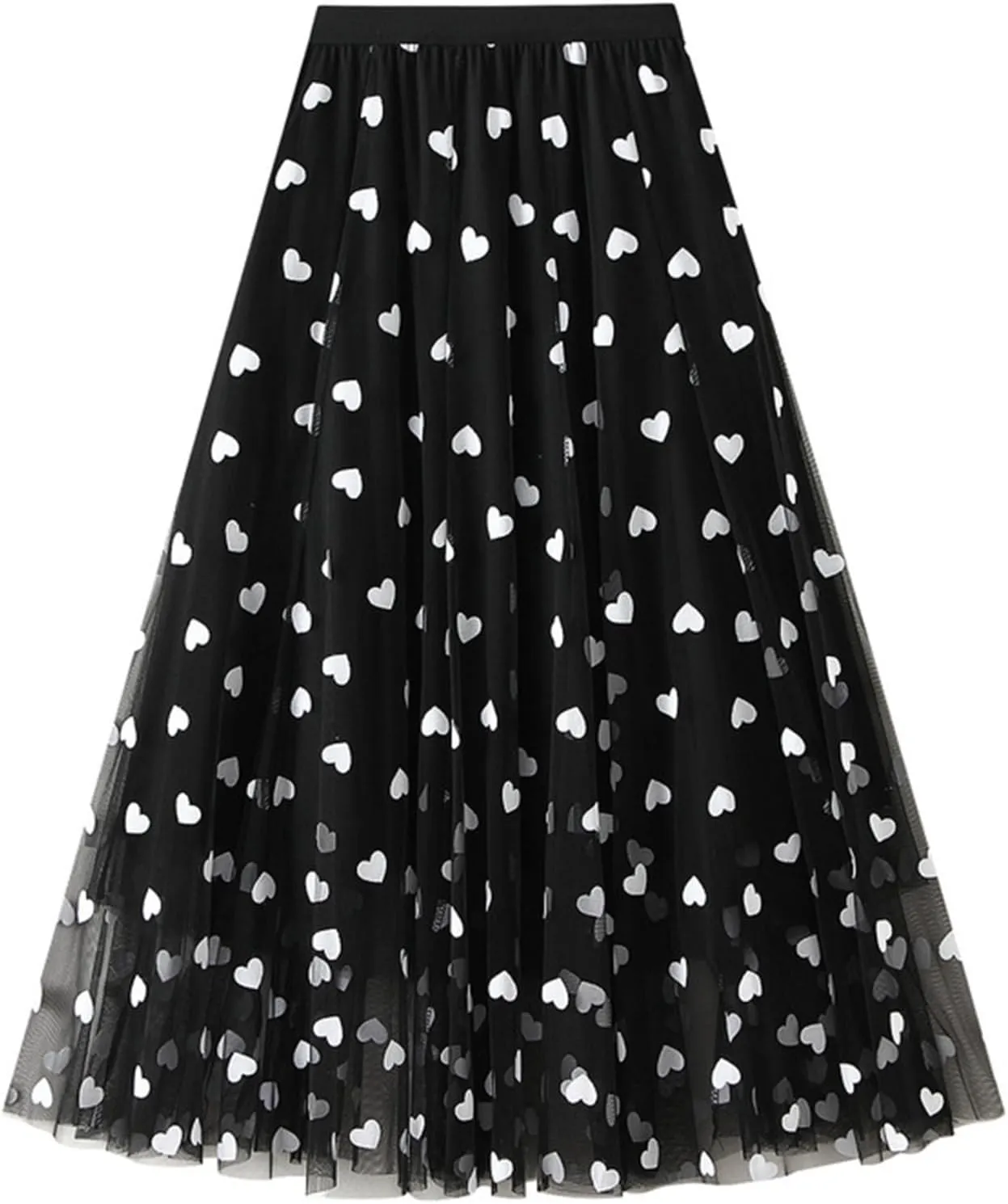 Womens Tiered Tulle Midi Skirt Elastic High Waist A-line Pleated Mesh Flared Cute Skirts