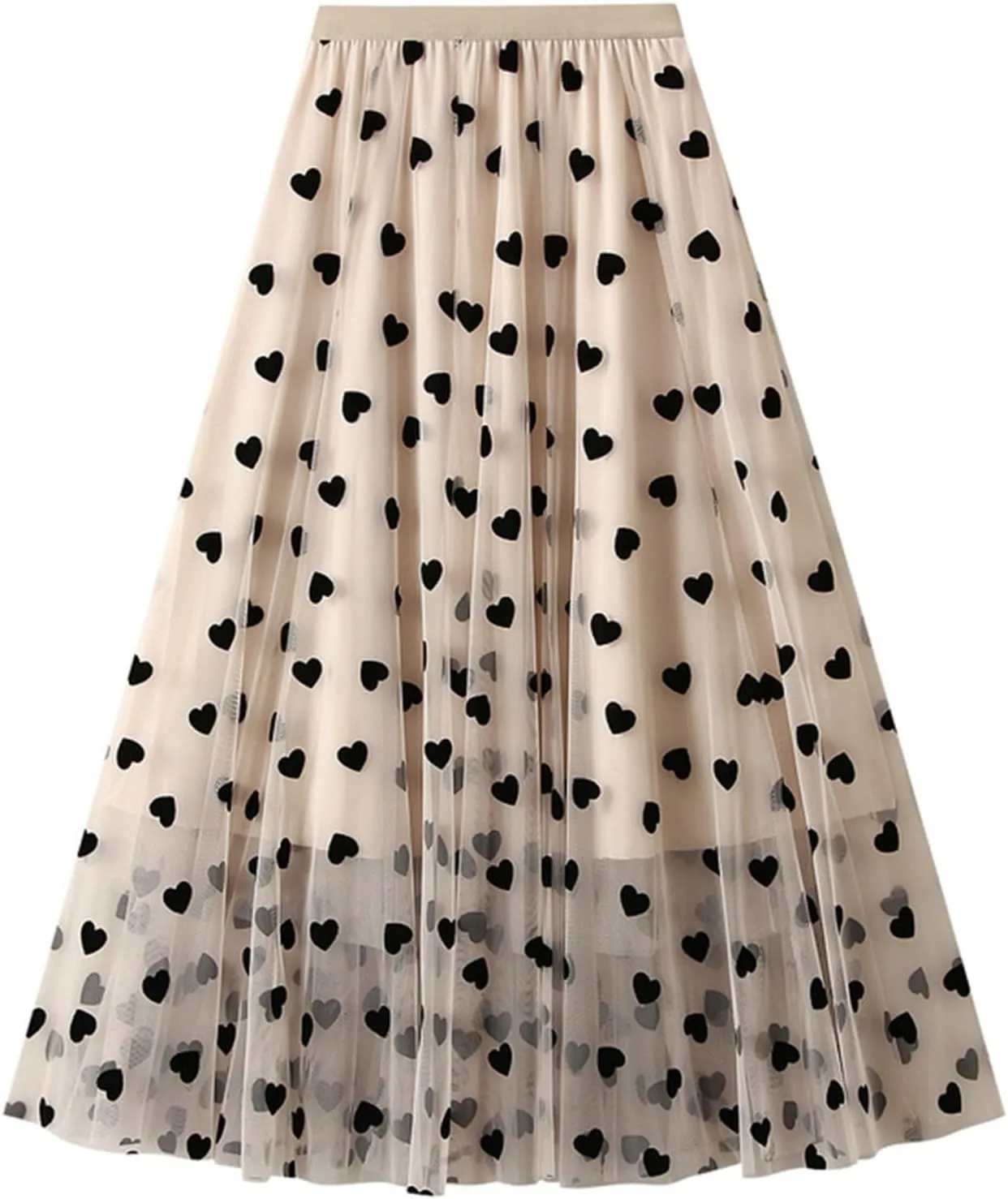 Womens Tiered Tulle Midi Skirt Elastic High Waist A-line Pleated Mesh Flared Cute Skirts
