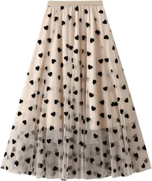 Womens Tiered Tulle Midi Skirt Elastic High Waist A-line Pleated Mesh Flared Cute Skirts