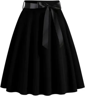 Womens Vintage Midi Skirt High Waist A-Line Skater Skirt Pleated Swing Skirt Halloween Prom Club Party Flared Skirt