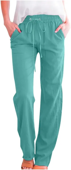 Womens Wide Leg Linen Pants Trendy Casual High Waisted 2025 Summer Palazzo Pants Trousers with Pockets