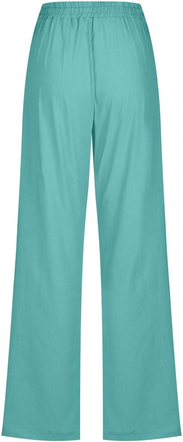 Womens Wide Leg Linen Pants Trendy Casual High Waisted 2025 Summer Palazzo Pants Trousers with Pockets