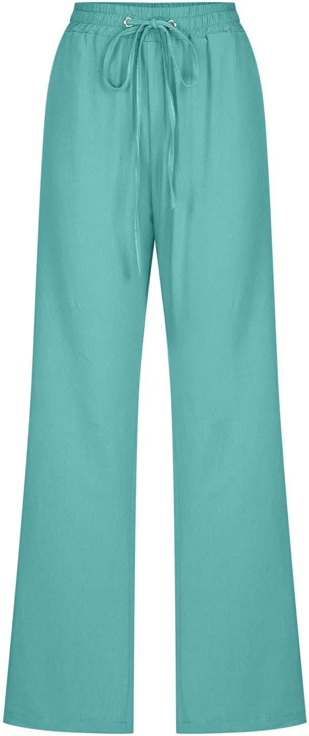 Womens Wide Leg Linen Pants Trendy Casual High Waisted 2025 Summer Palazzo Pants Trousers with Pockets