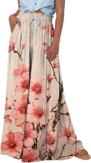 Womens Wide Leg Pants Women's Casual Trendy Loose Fit Elastic High Waist Wide Leg Trousers Flowy Long Pants