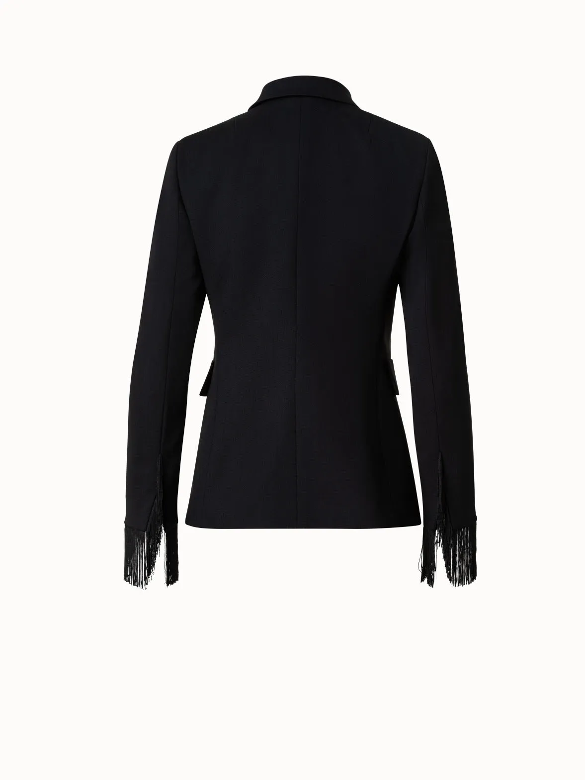 Wool Stretch Crpe Jacket with Fringes