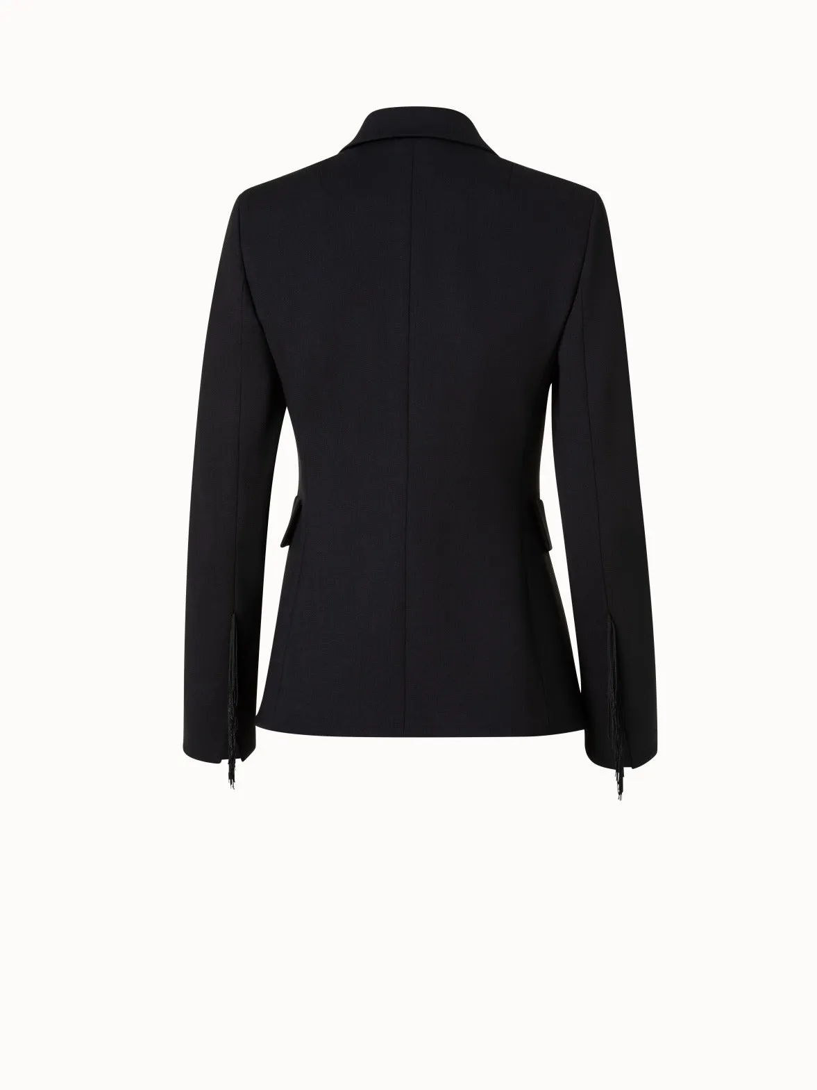 Wool Stretch Crpe Jacket with Fringes