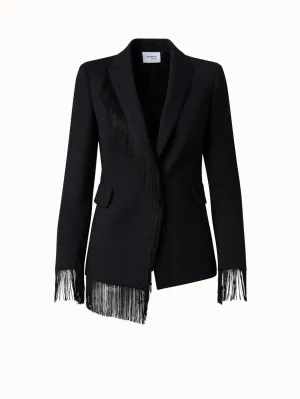 Wool Stretch Crpe Jacket with Fringes