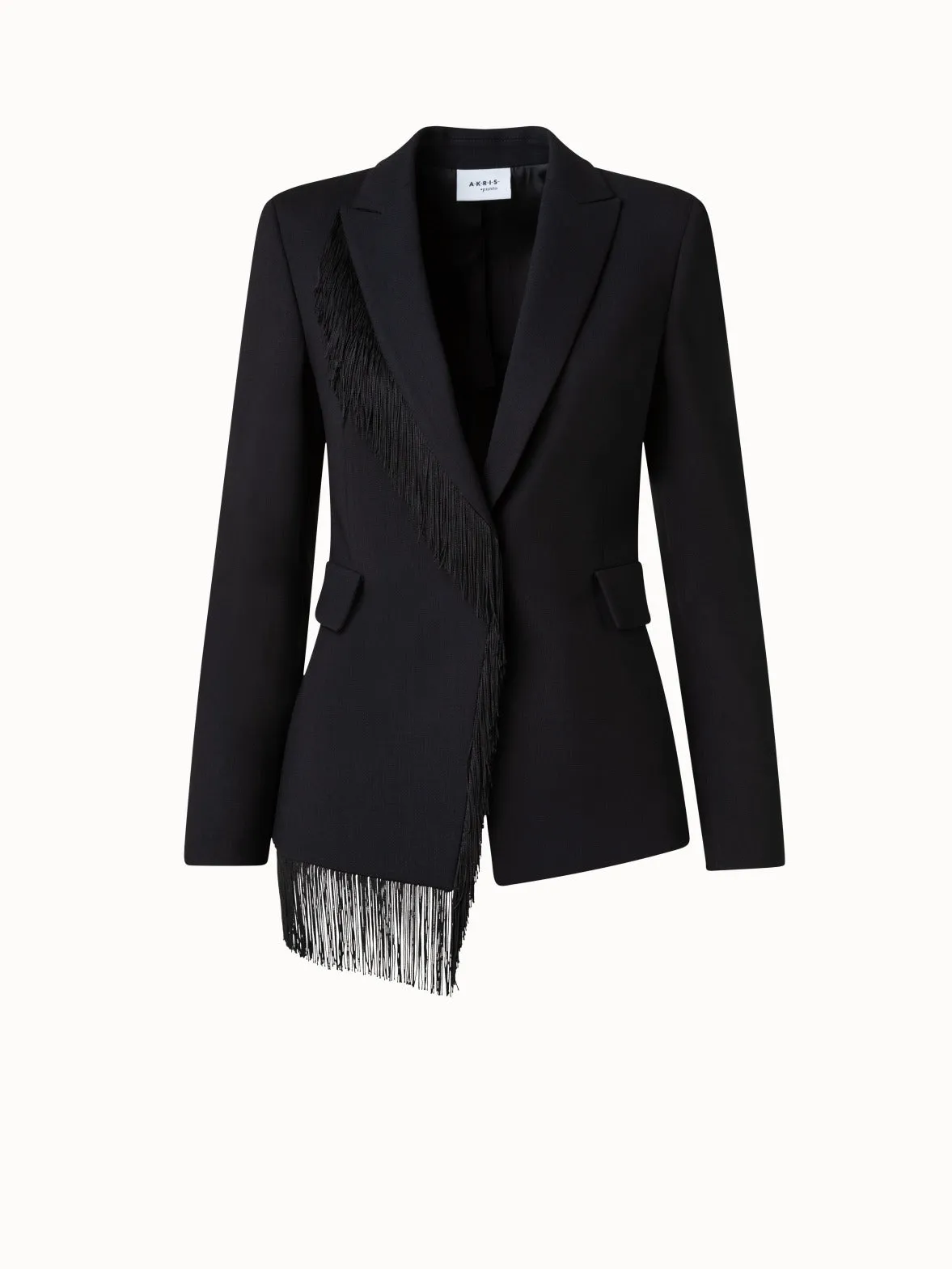 Wool Stretch Crpe Jacket with Fringes