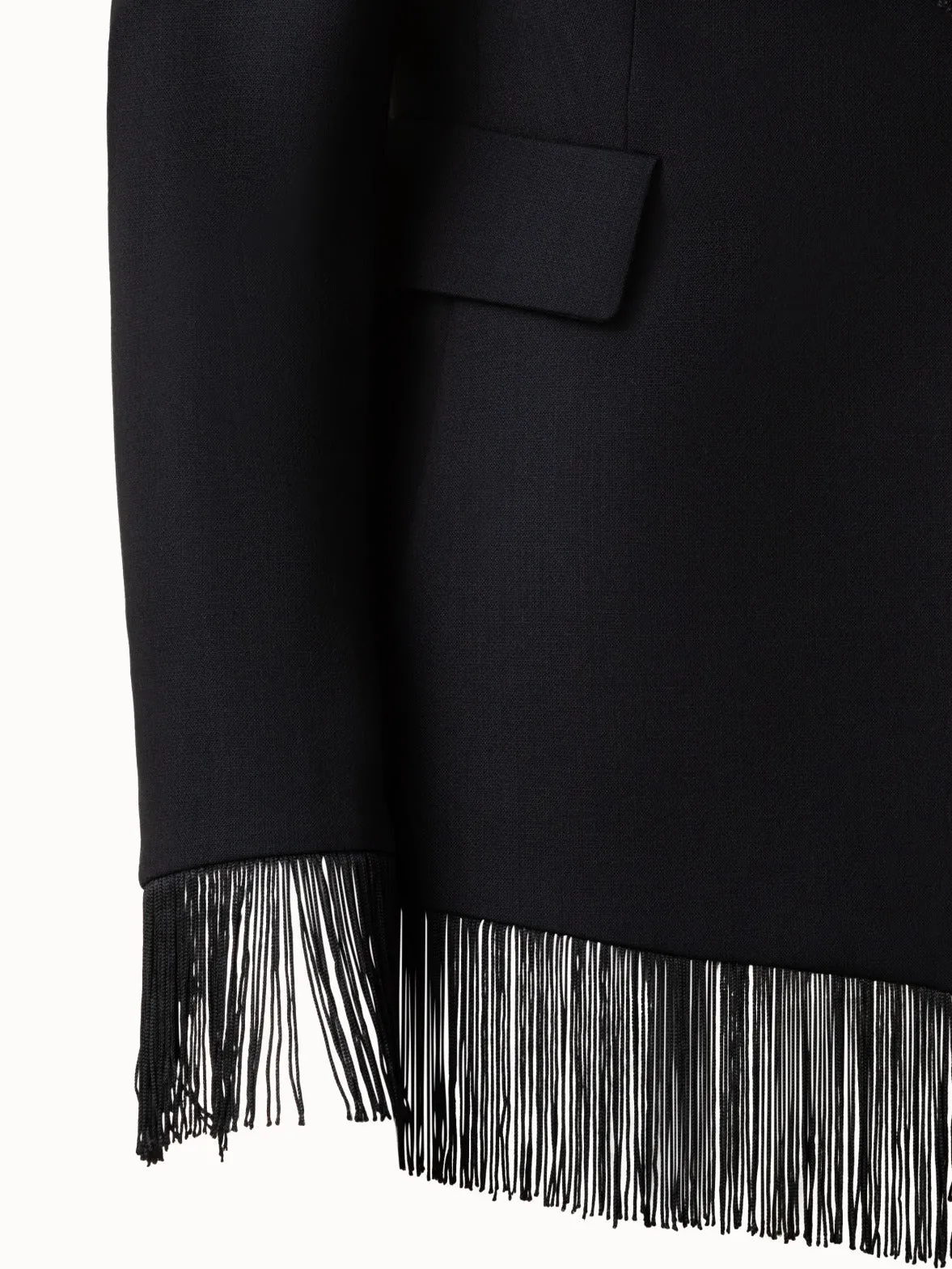 Wool Stretch Crpe Jacket with Fringes