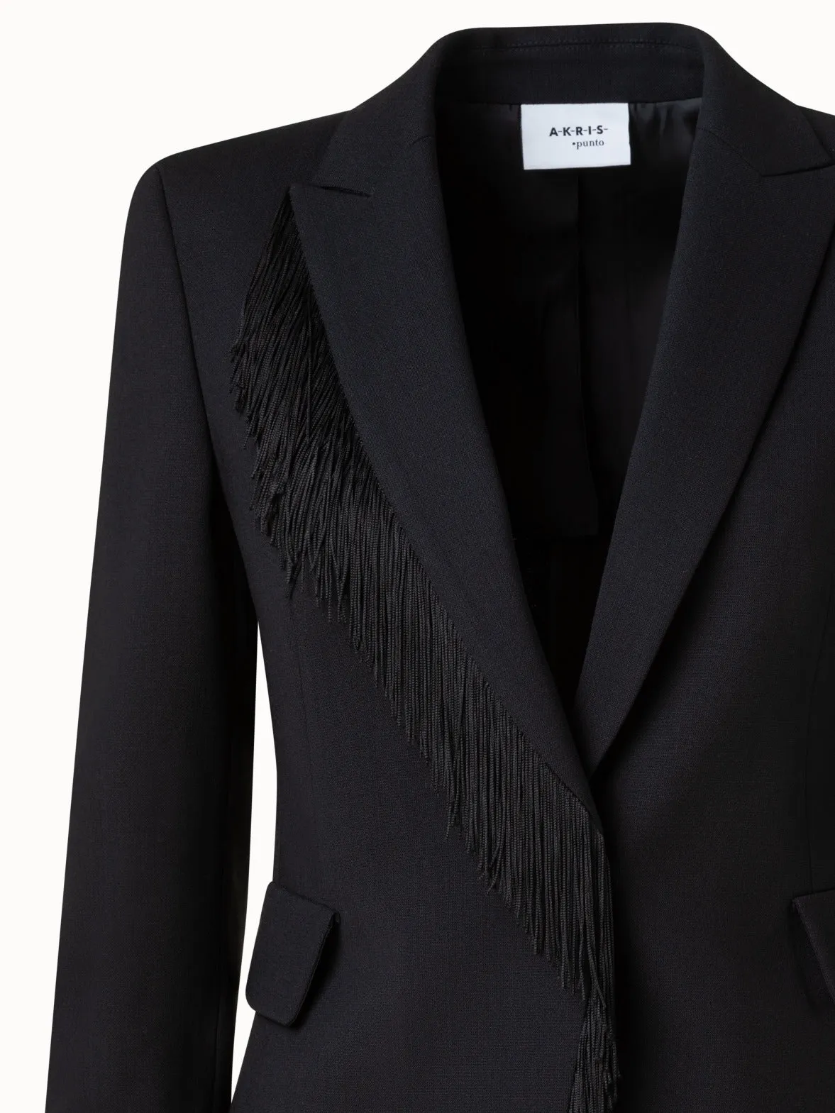 Wool Stretch Crpe Jacket with Fringes