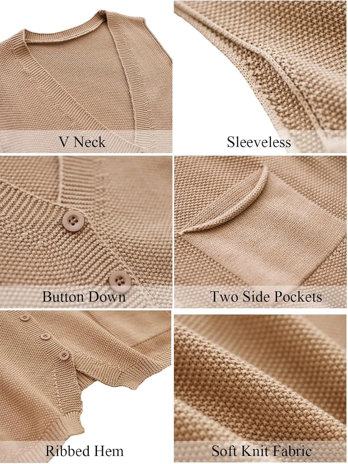 Wowcarbazole Womens V Neck Sweater Vest Sleeveless Button Down Solid Knit Cardigan Vest Casual Knitted Tank Tops with Pockets