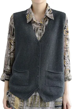 Wowcarbazole Womens V Neck Sweater Vest Sleeveless Button Down Solid Knit Cardigan Vest Casual Knitted Tank Tops with Pockets