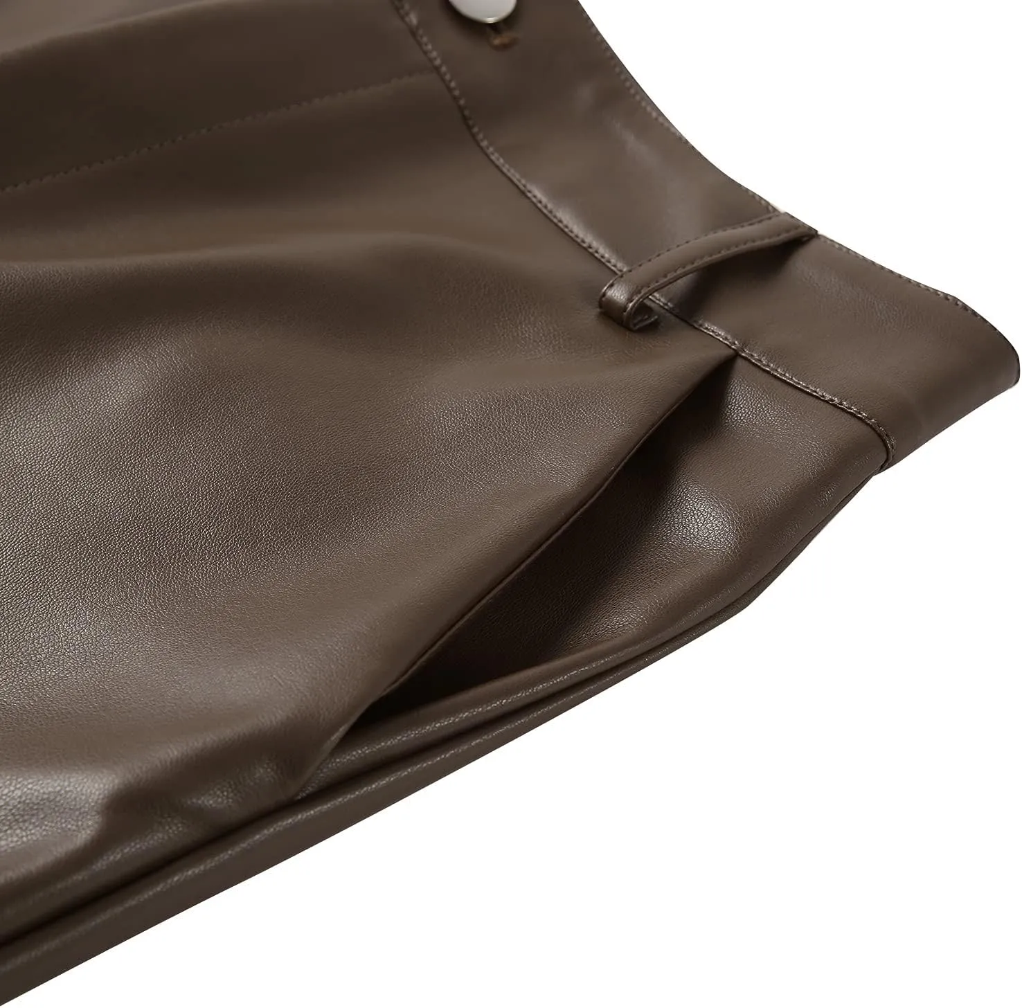 Y2K Leather Pants for Women Vintage Faux Leather Pockets Straight Leg Trousers