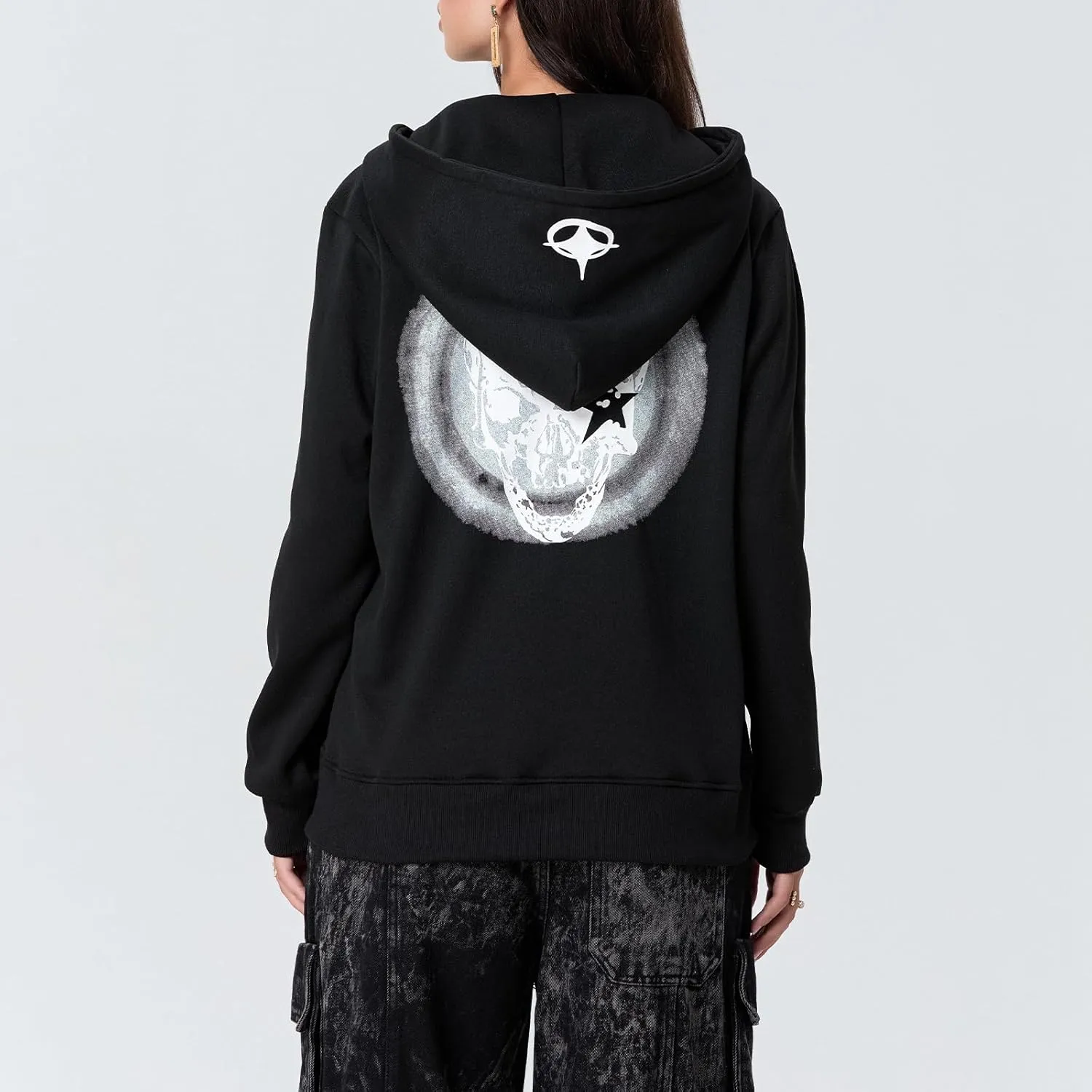 Y2K Zip Up Hoodie for Men Women Star Graphic Letter Print Long Sleeve Sweatshirt Aesthetic Oversized Harajuku Jacket
