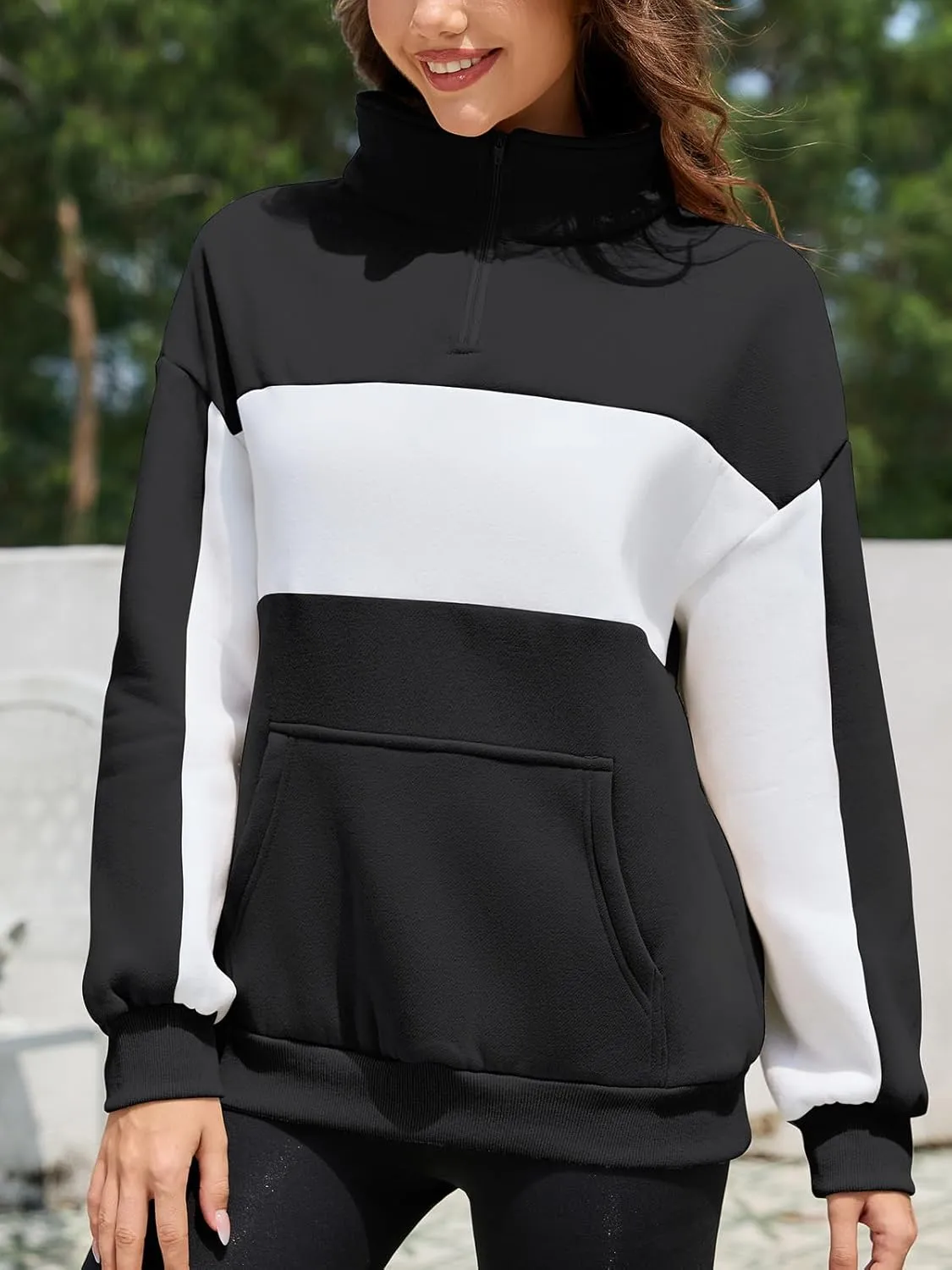 YATHON Womens Casual Quarter Zip Sweatshirt Color Block Fleece Fall Winter Outfits Pullover Sweater Clothes with Pockets