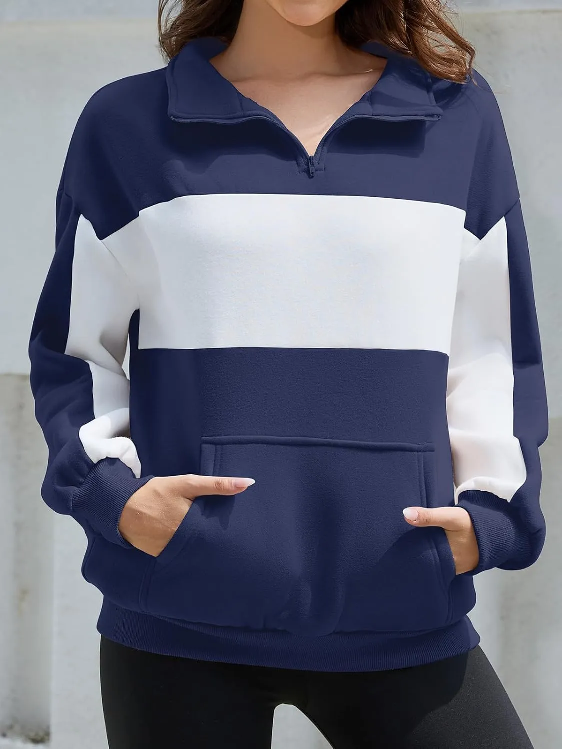YATHON Womens Casual Quarter Zip Sweatshirt Color Block Fleece Fall Winter Outfits Pullover Sweater Clothes with Pockets