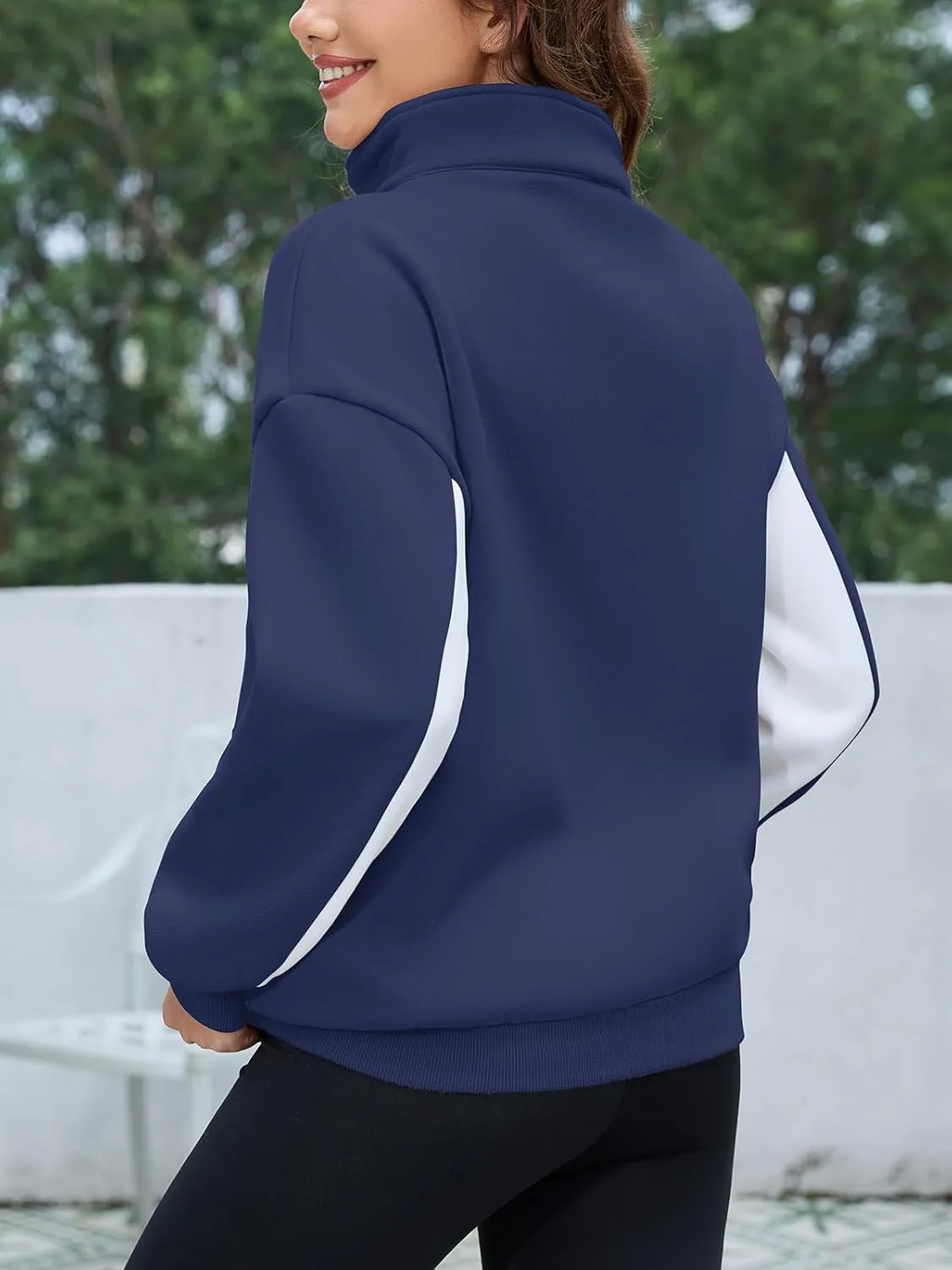 YATHON Womens Casual Quarter Zip Sweatshirt Color Block Fleece Fall Winter Outfits Pullover Sweater Clothes with Pockets